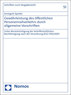 cover image of Gewährleistung des öffentlichen Personennahverkehrs durch allgemeine Vorschriften